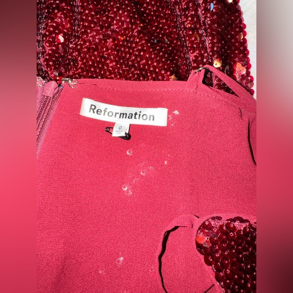 NEW Reformation Mariska Dress Chanti burgundy red Sequin tank slip dress sz 0 - Picture 6 of 8